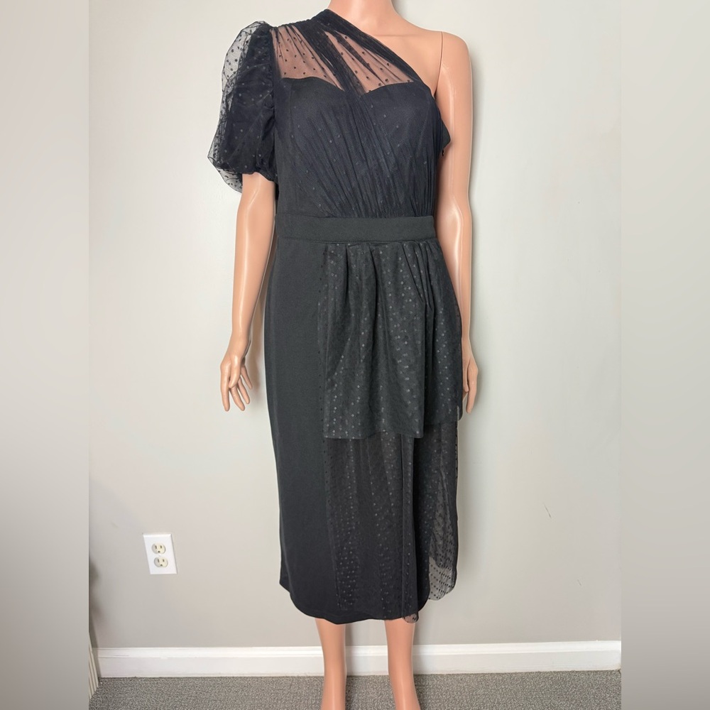 SHEIN Black One-Shoulder Dress with Sheer Sleeve
